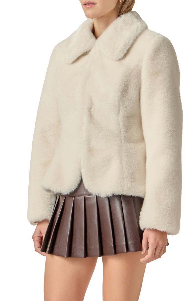English Factory Peplum Faux Fur Coat, Alternate, color, Off White