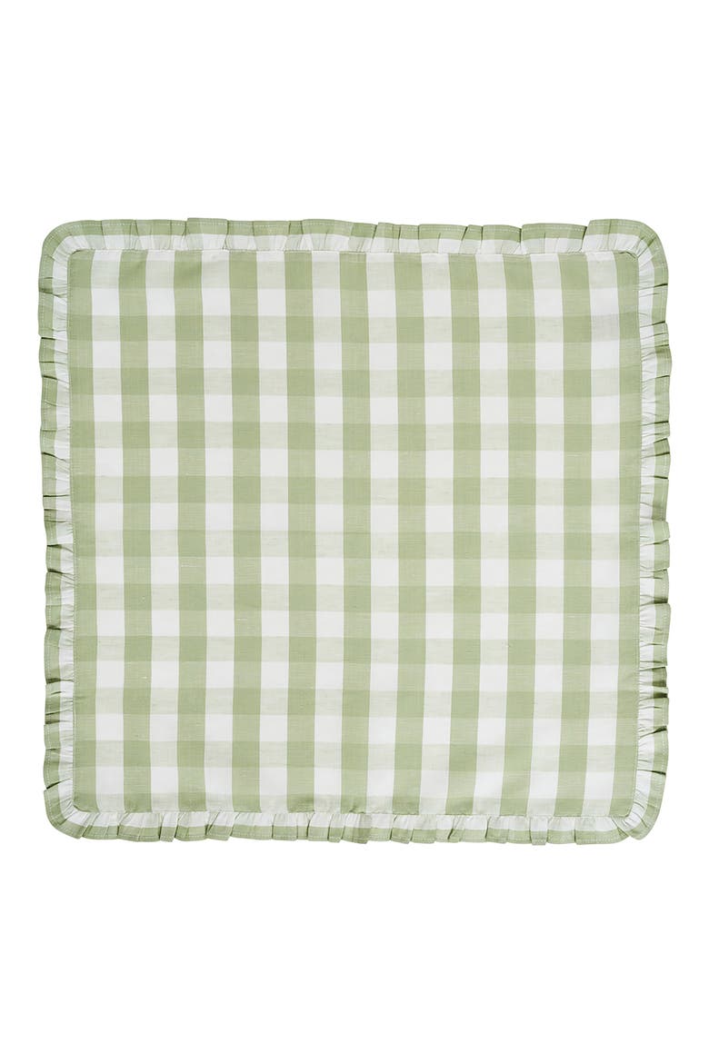 Gingham Ruffle Set of 4 Cotton & Linen Napkins, Alternate, color, SEAGRASS