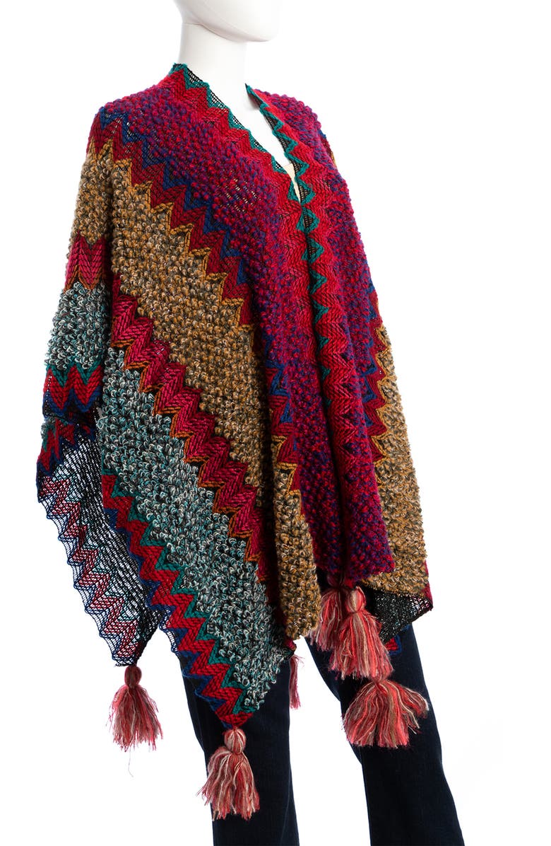 SAACHI Zigzag Print Tassel Poncho, Alternate, color, Pink Multi
