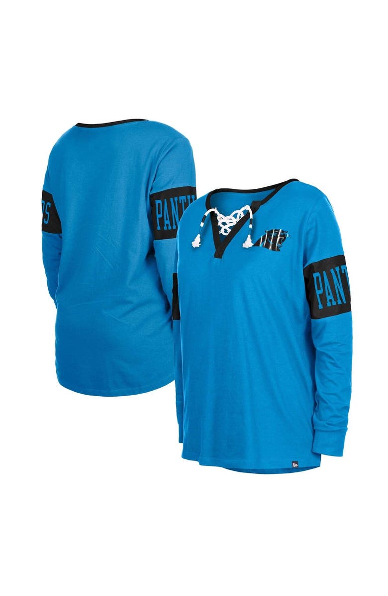 New Era Women's New Era Blue Carolina Panthers Lace-Up Notch Neck Long Sleeve T-Shirt, Main, color, 