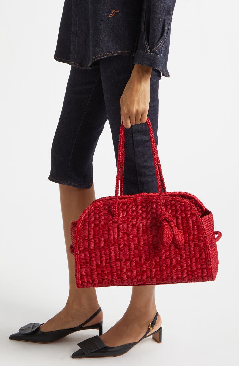 Jacquemus Le Turismo Raffia Bowling Bag, Alternate, color, Red 470