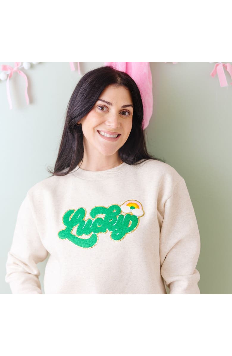 Sweet Wink Lucky Rainbow Patch St. Patrick's Day Adult Sweatshirt, Alternate, color, 