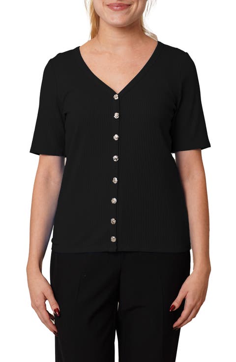 V-Neck Elbow Length Sleeve Cardigan