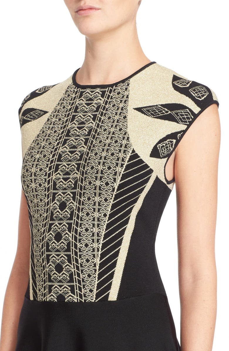 Ted Baker London 'Jenkin' Metallic Jacquard Fit & Flare Dress, Alternate, color, 