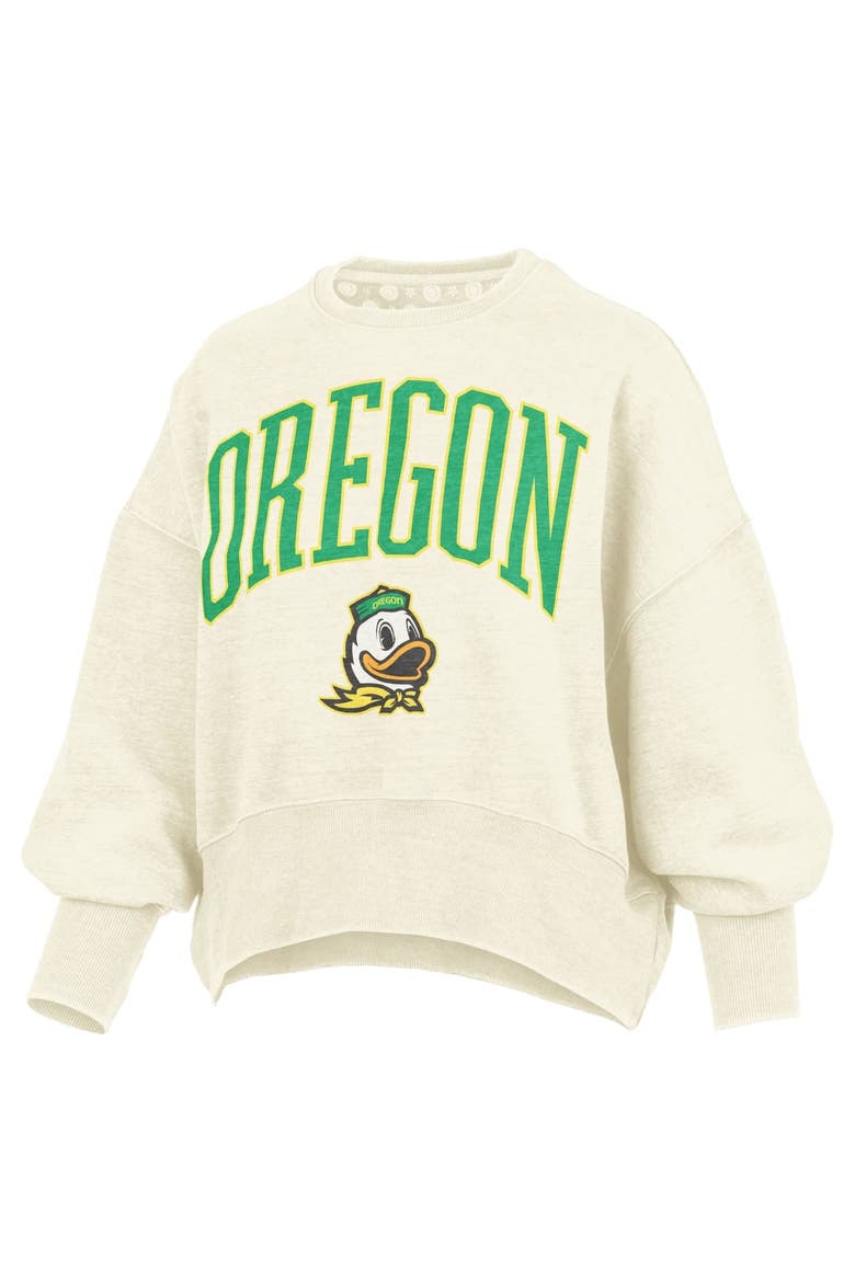 Women's Pressbox Natural Oregon Ducks Oversized Waist-Length Crewneck Sweatshirt, Alternate, color, Natural