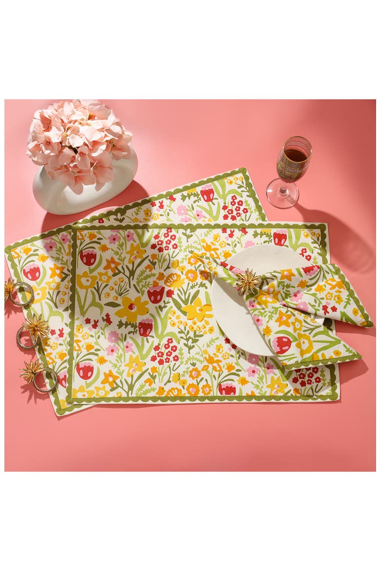 Set of 4 Cotton Placemats, Alternate, color, YELLOW FLORAL