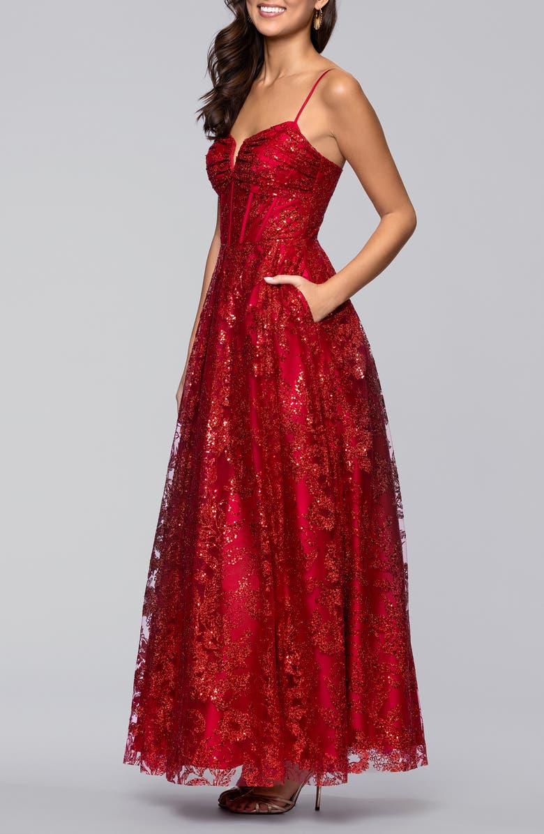 Blondie Nites Glitter Sequin Corset Gown, Alternate, color, Red