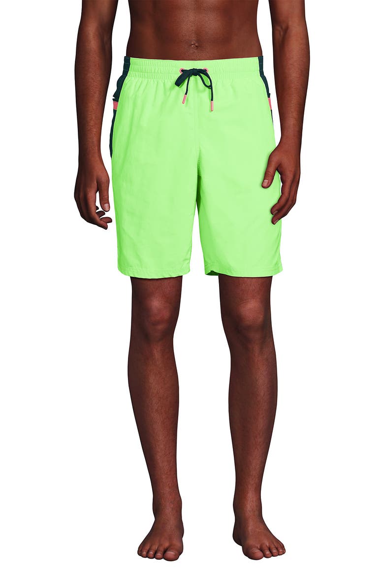 9" Volley Swim Trunks, Main, color, Lime Jade Colorblock