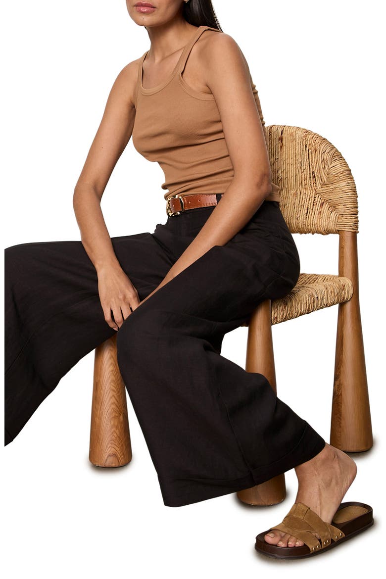 Terrace Linen Blend Wide Leg Pants, Alternate, color, BLACK