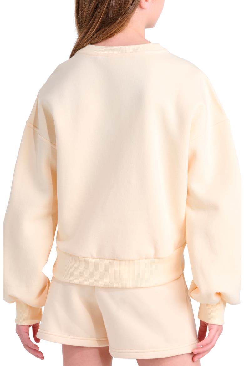 Kids' Glitter Trefoil Fleece Graphic Sweatshirt, Alternate, color, OFF WHITE