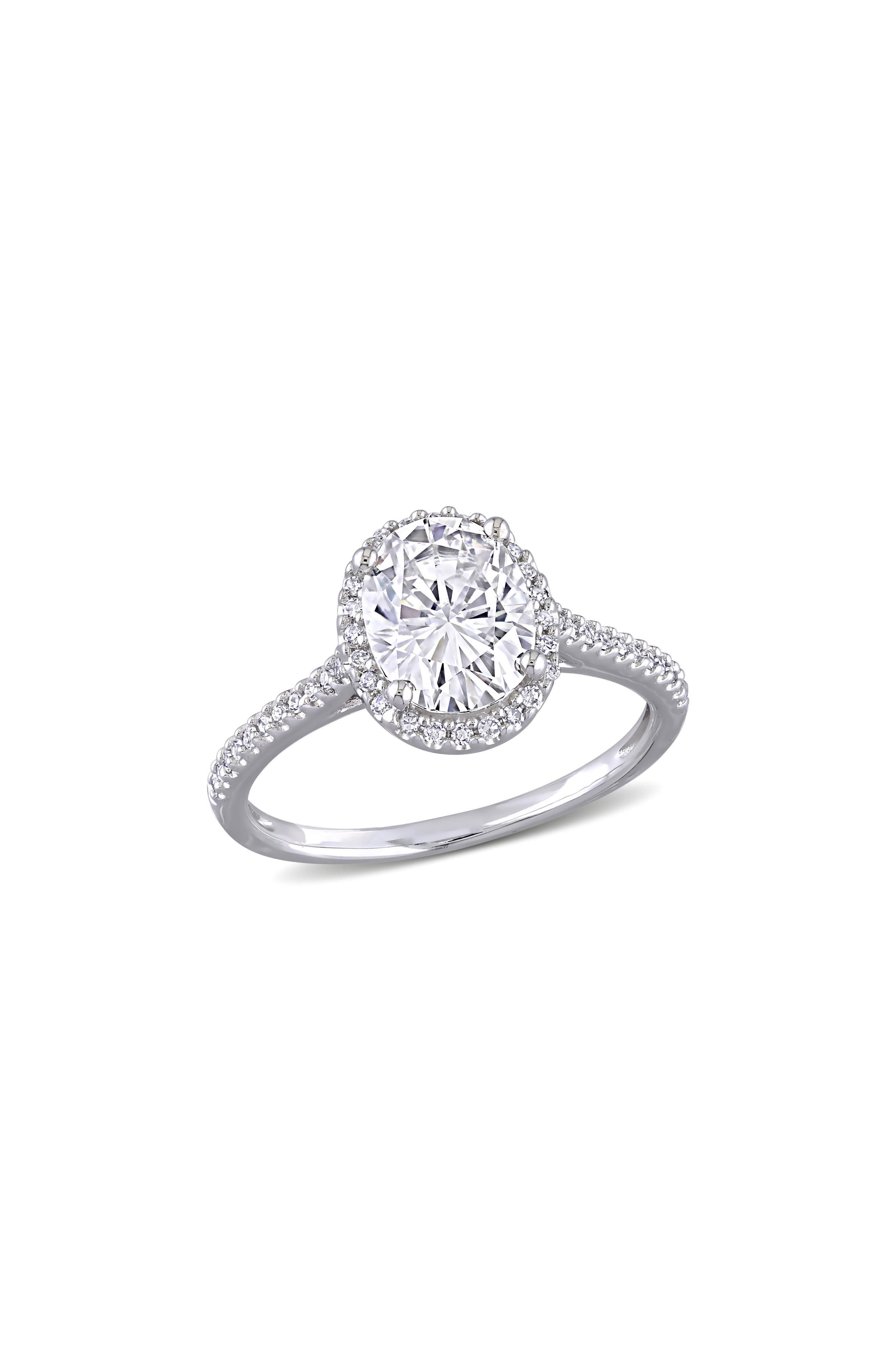 DELMAR Oval Cut Lab-Created Moissanite Halo Ring