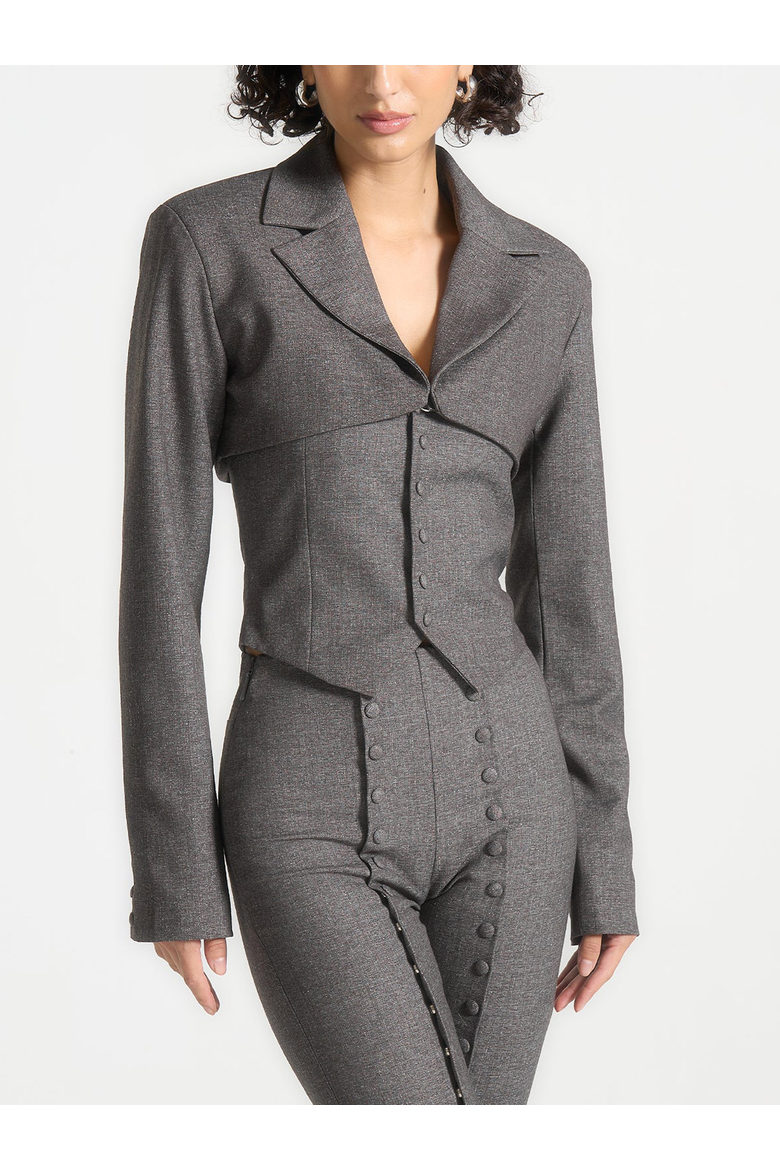 Lise Tailored Crop Blazer And Bandeau Set, Alternate, color, Dark Grey