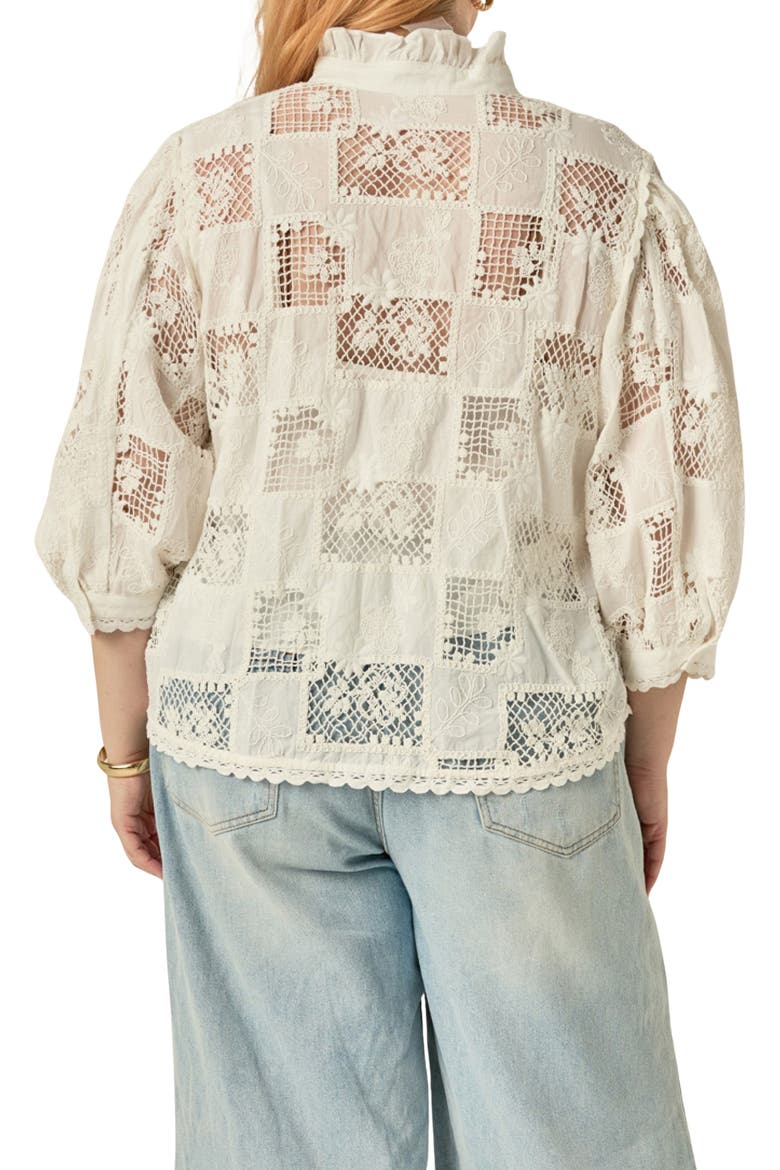Embroidered Ruffle Button Shirt, Alternate, color, WHITE