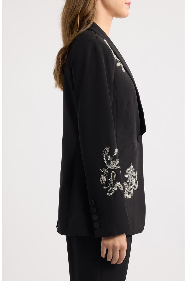 Crystal & Sequin Floral Blazer, Alternate, color, BLACK