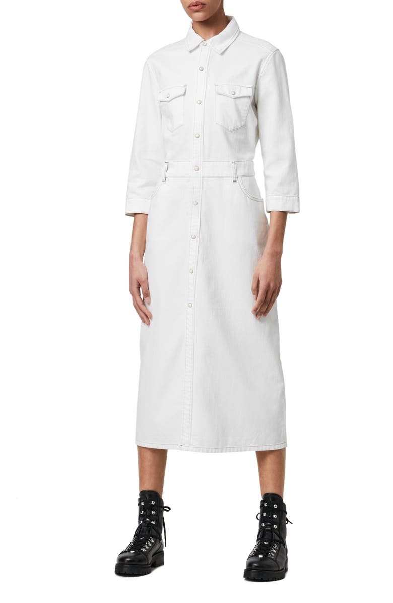 AllSaints Polly Long Sleeve Denim Midi Shirtdress, Alternate, color, 