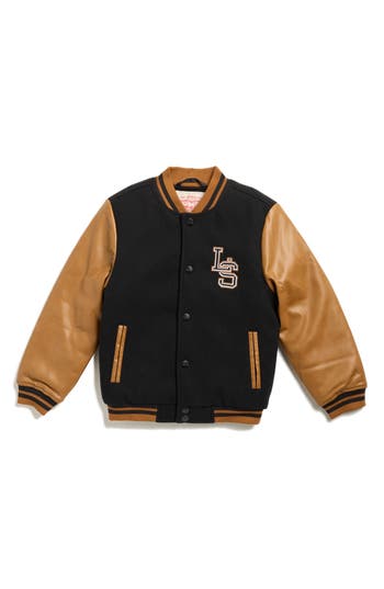 Levi's® Kids' Faux Leather Trim Varsity Bomber Jacket In Brown