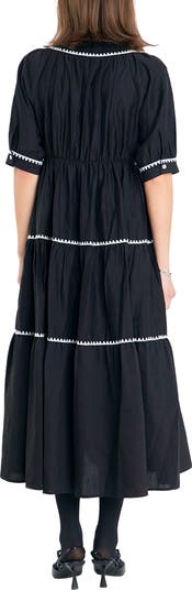 スーツ・フォーマル・ドレス hem tiered volume sleeve embroidery OP Blazer Dress with Velvet Lapel - Double Breasted, 4474632
