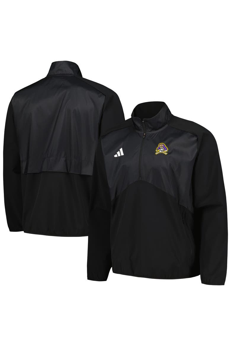 Men's adidas Black ECU Pirates Sideline AEROREADY Raglan Quarter-Zip Jacket, Main, color, Black