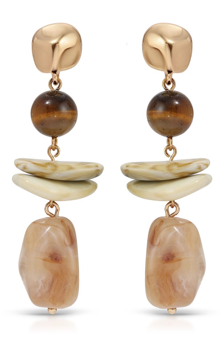 Solstice Stone 18k Gold Plated Drop Earrings, Alternate, color, BROWN