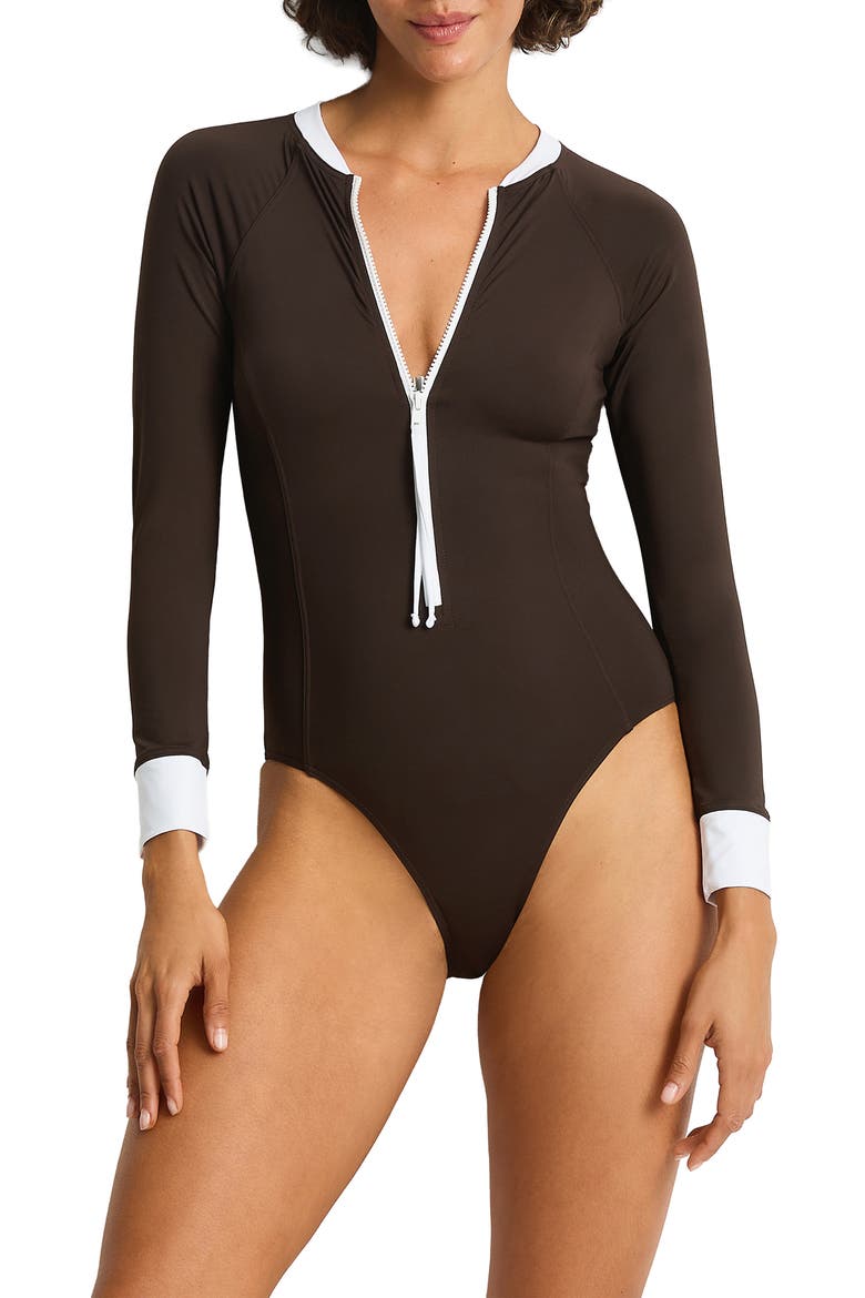 De Luxe Long Sleeve Surf Suit, Main, color, ESPRESSO