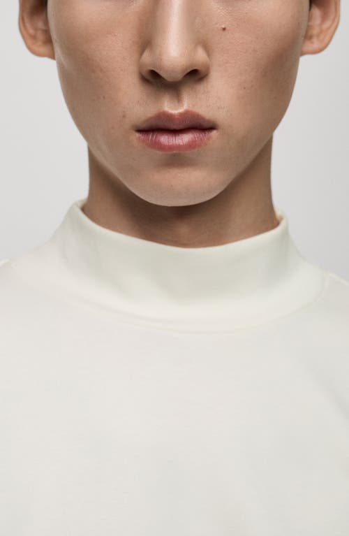 Mango Perkins Mock Neck Stretch Cotton Top In Ecru