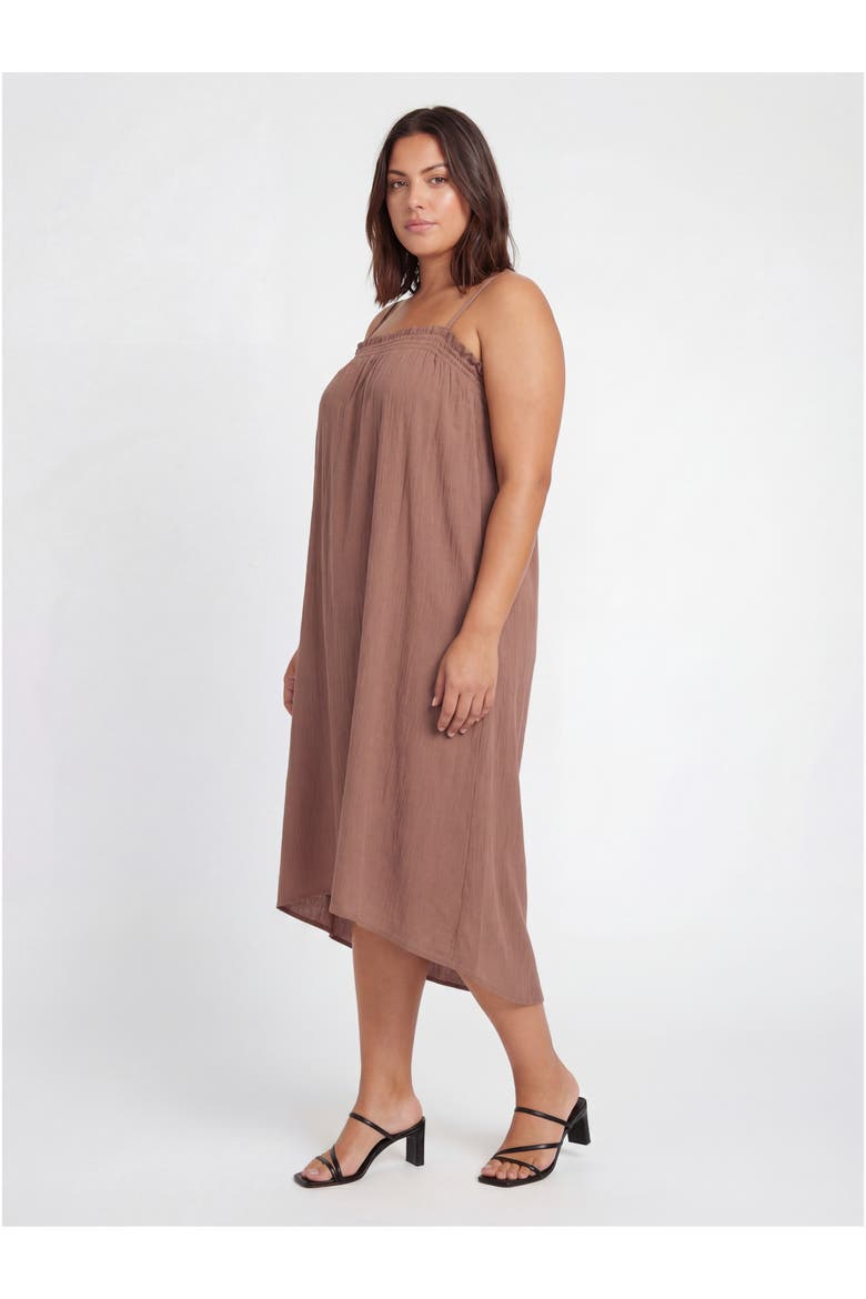 Curvy Essential Spaghetti Strap Smocked Pocket A-Line Maxi Dress, Alternate, color, Mocha