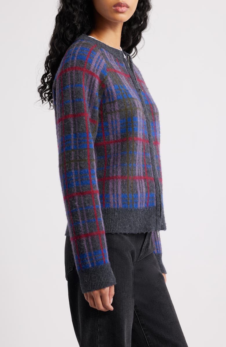 Damson Madder Minah Brushed Check Merino Wool Zip Cardigan, Alternate, color, Grey Multi