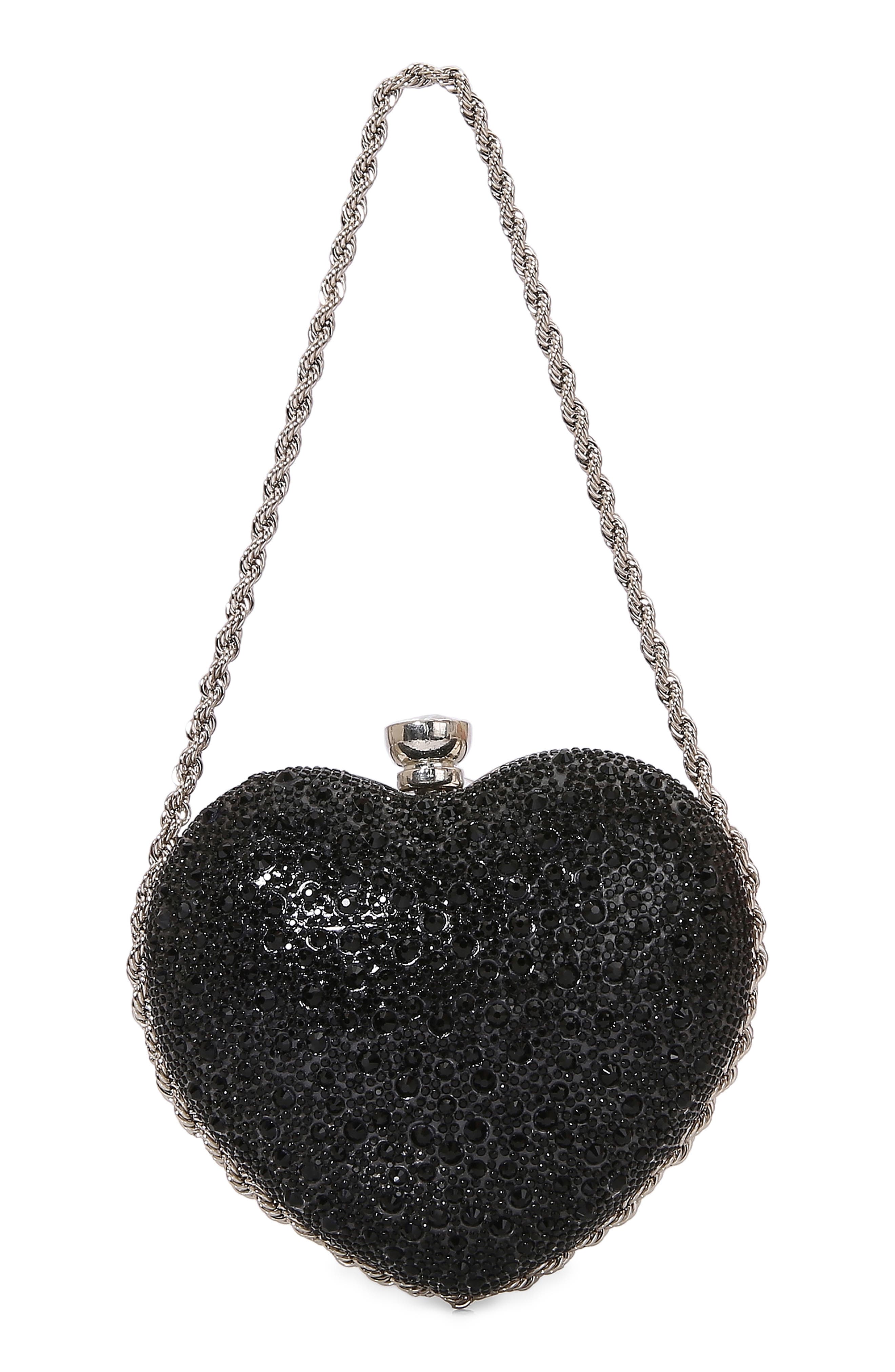 Heart Shaped Rhinestone Clasp Purse, Alternate, color, BLACK