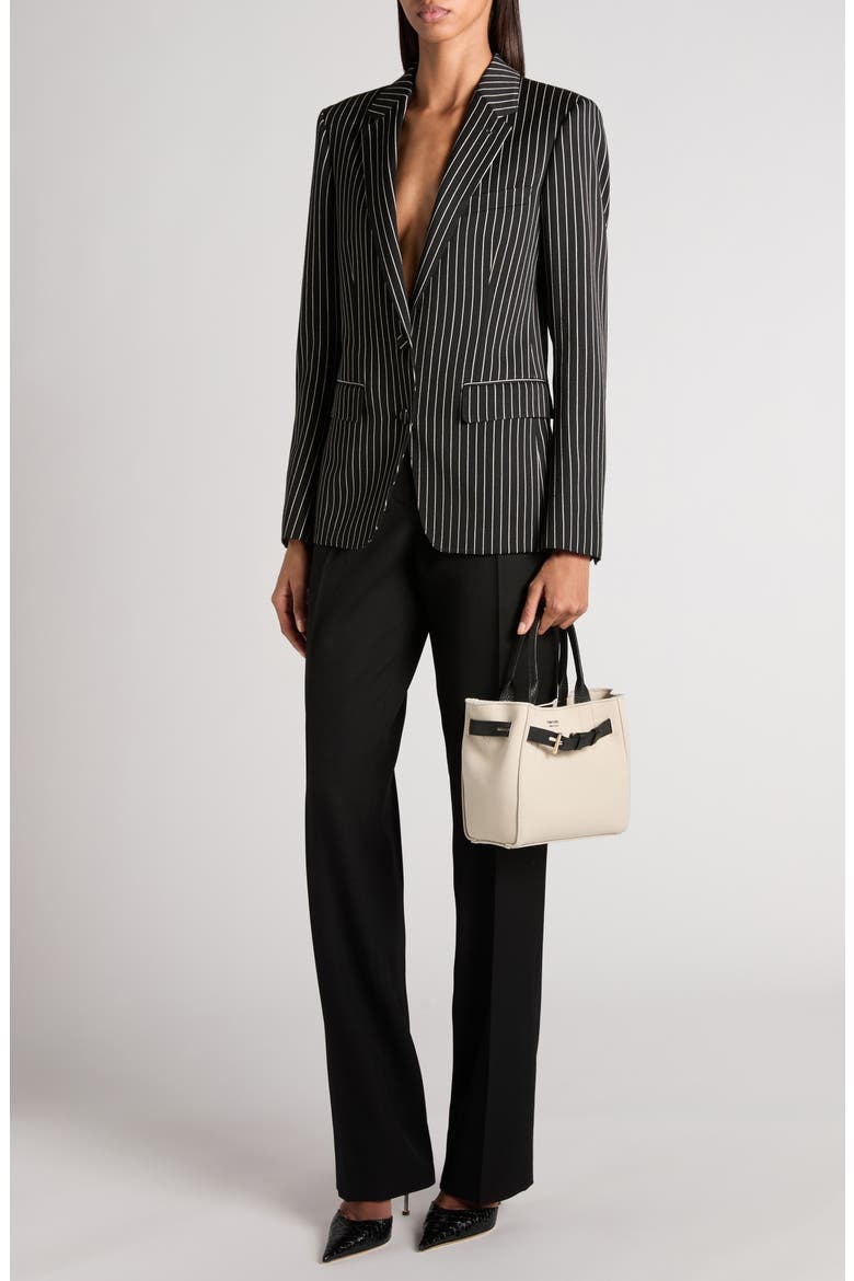 Pinstripe Wool Blend Barathea Jacket, Alternate, color, BLACK/ ECRU