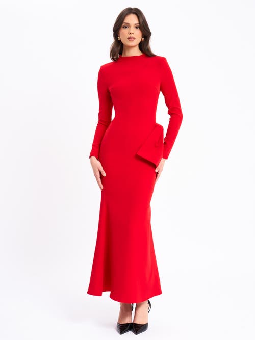 Miss Circle Women Radha Red Backless Longsleeve Maxi Dress With Bow In Red