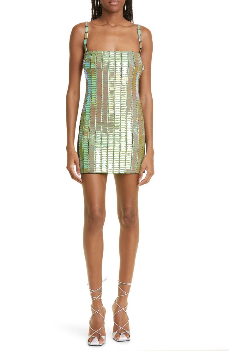The Attico Rue Embellished Square Neck Minidress, Alternate, color, 