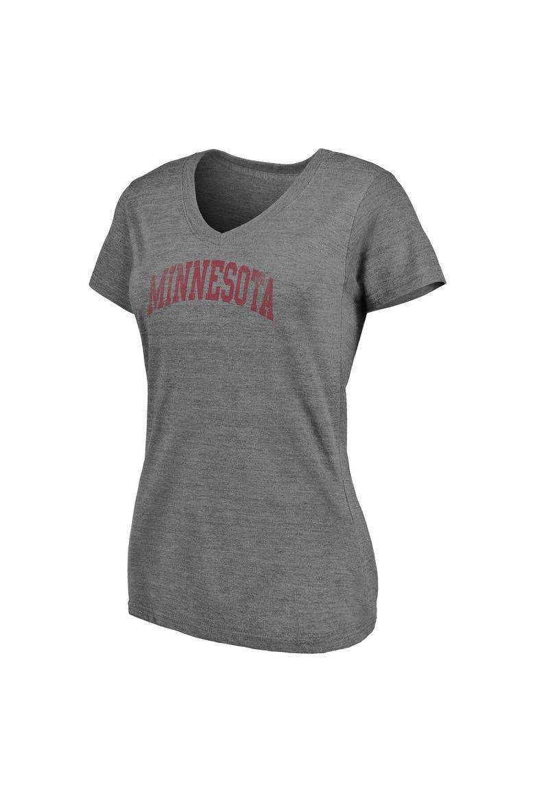 Women's Fanatics Branded Heathered Gray Minnesota Golden Gophers Slab Serif 2-Hit V-Neck Tri-Blend T-Shirt, Alternate, color, Heather Gray
