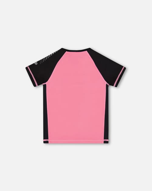 Deux Par Deux Little Girl's Printed Short Sleeve Athletic Top Pink With Butterflies In Pink And Butterflies Printed