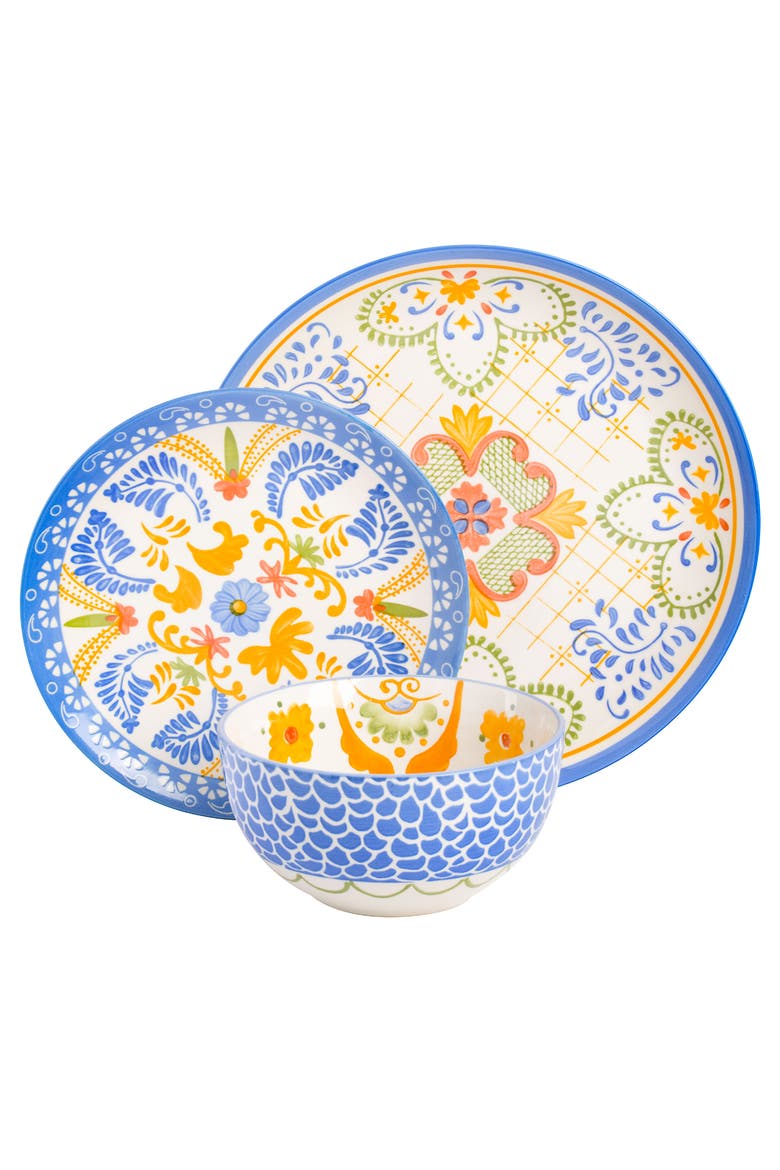 Tierra Tile 12 Piece Round Stoneware Dinnerware Set, Alternate, color, Assorted