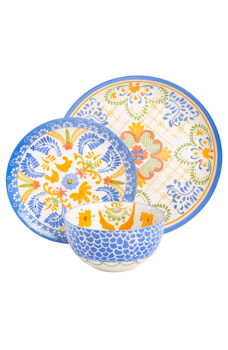 Laurie Gates Tierra Tile 12 Piece Round Stoneware Dinnerware Set, Alternate, color, Assorted