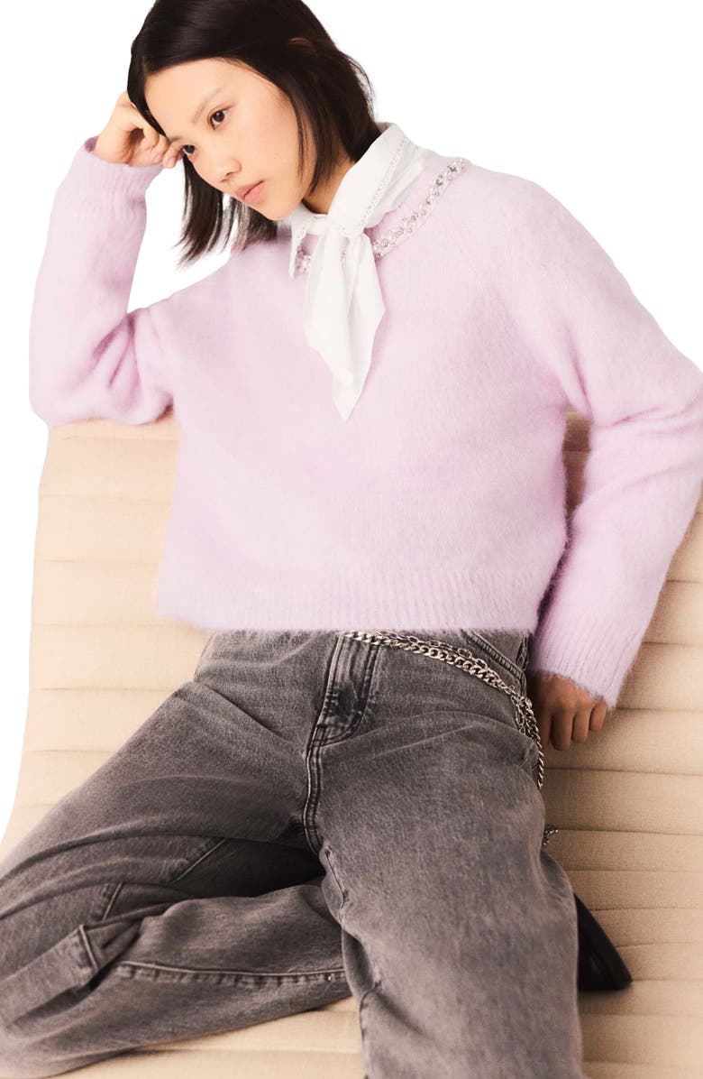 maje Removable jewel collar sweater, Alternate, color, Pink