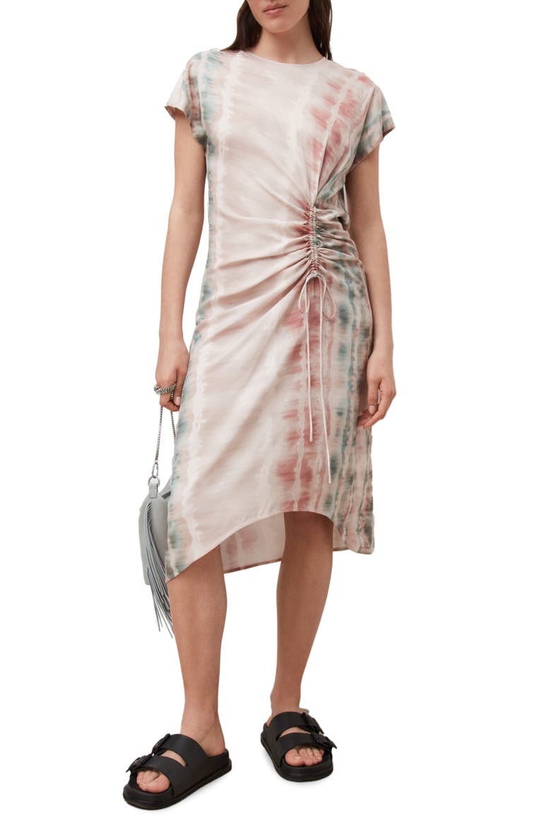 Jarita Marea Ruched Tie Dye T-Shirt Dress, Alternate, color, SOFT GREEN