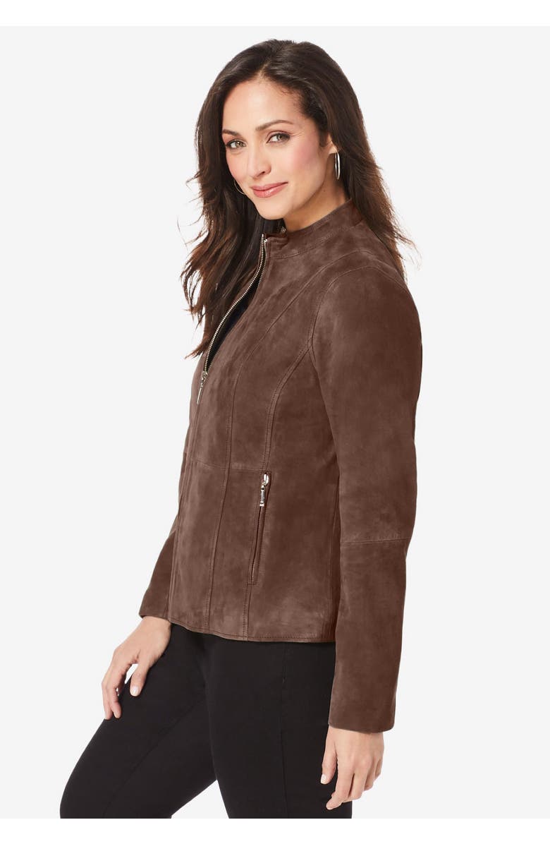 Jessica London Suede Zip-Front Jacket, Alternate, color, Black