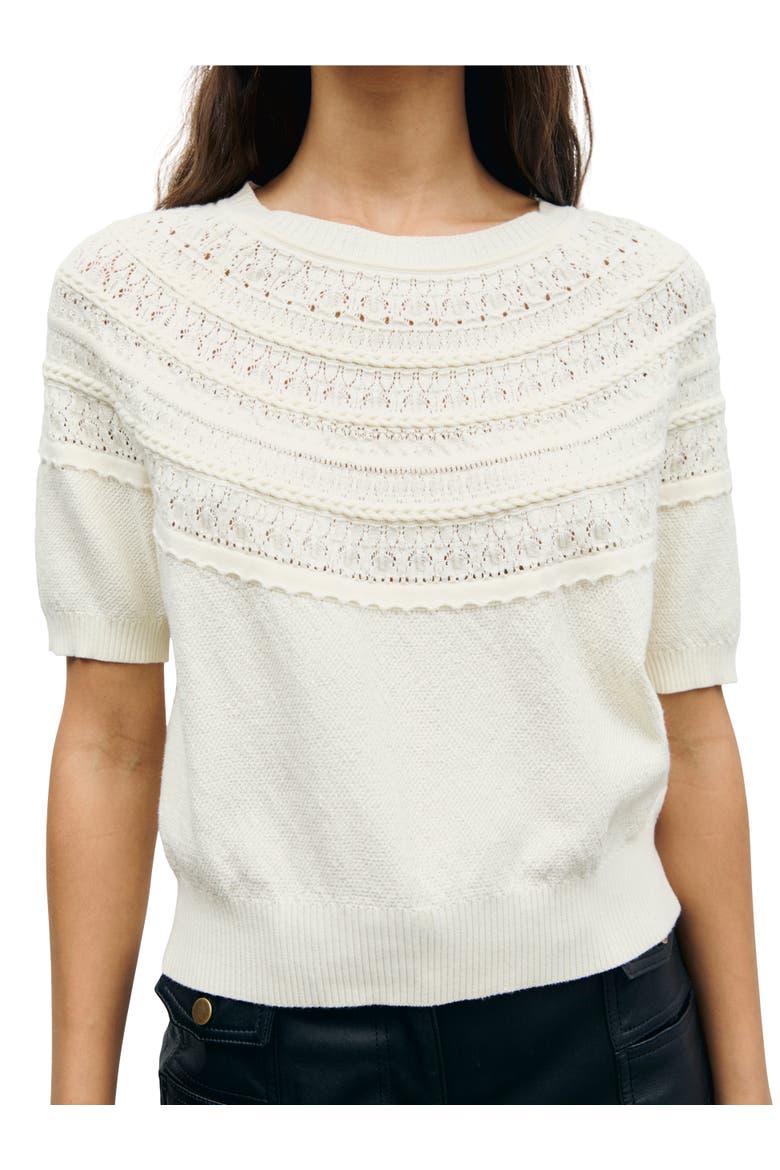 Roberte Cotton Short Sleeve Knitted Top, Main, color, White