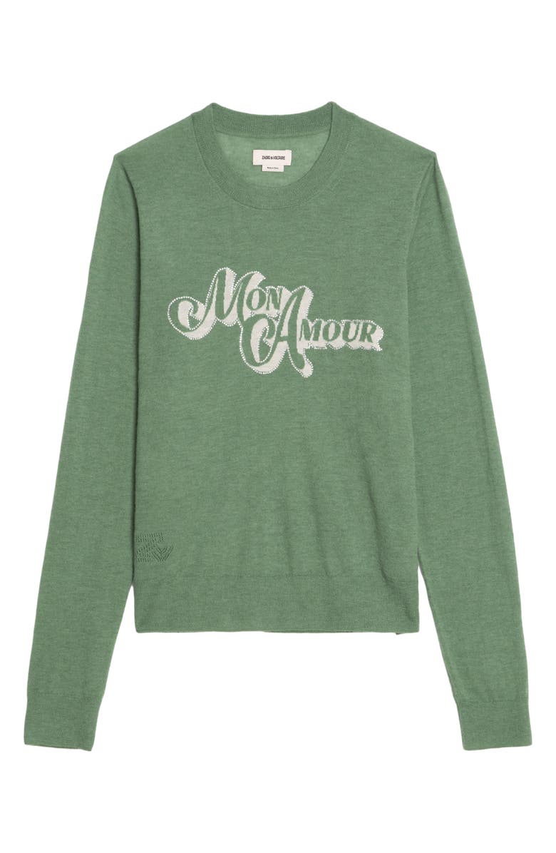 Zadig & Voltaire Miss CP Mon Amour Embellished Cashmere Graphic Sweater, Alternate, color, Verveine
