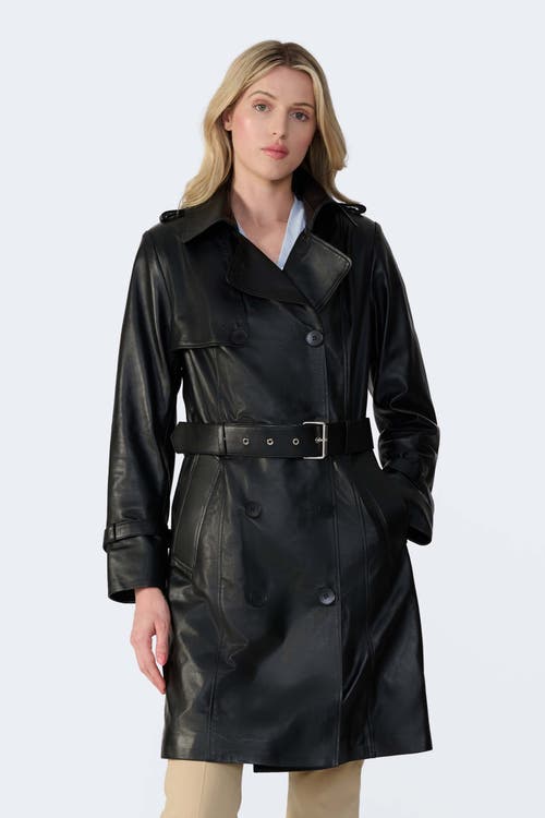 Furniq Uk Soho Leather Trench Coat In Black