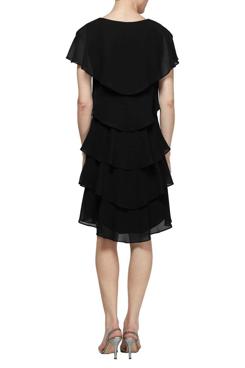 Cape Top Tiered Georgett Dress, Alternate, color, BLACK