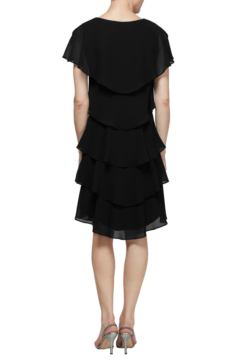 SL FASHIONS Cape Top Tiered Georgett Dress, Alternate, color, Black