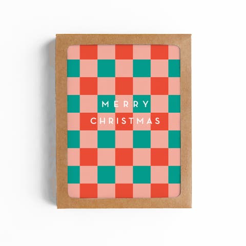 Merry Christmas Checkerboard Card-Boxed Set of 8 cards