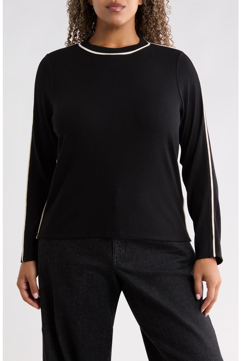 Mock Neck Colorblocked Knit Top, Main, color, BLACK/ ECRU
