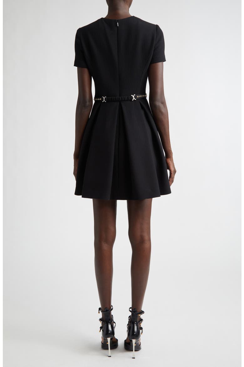 Medusa '95 Belted Double Face Virgin Wool Crepe Fit & Flare Dress, Alternate, color, BLACK