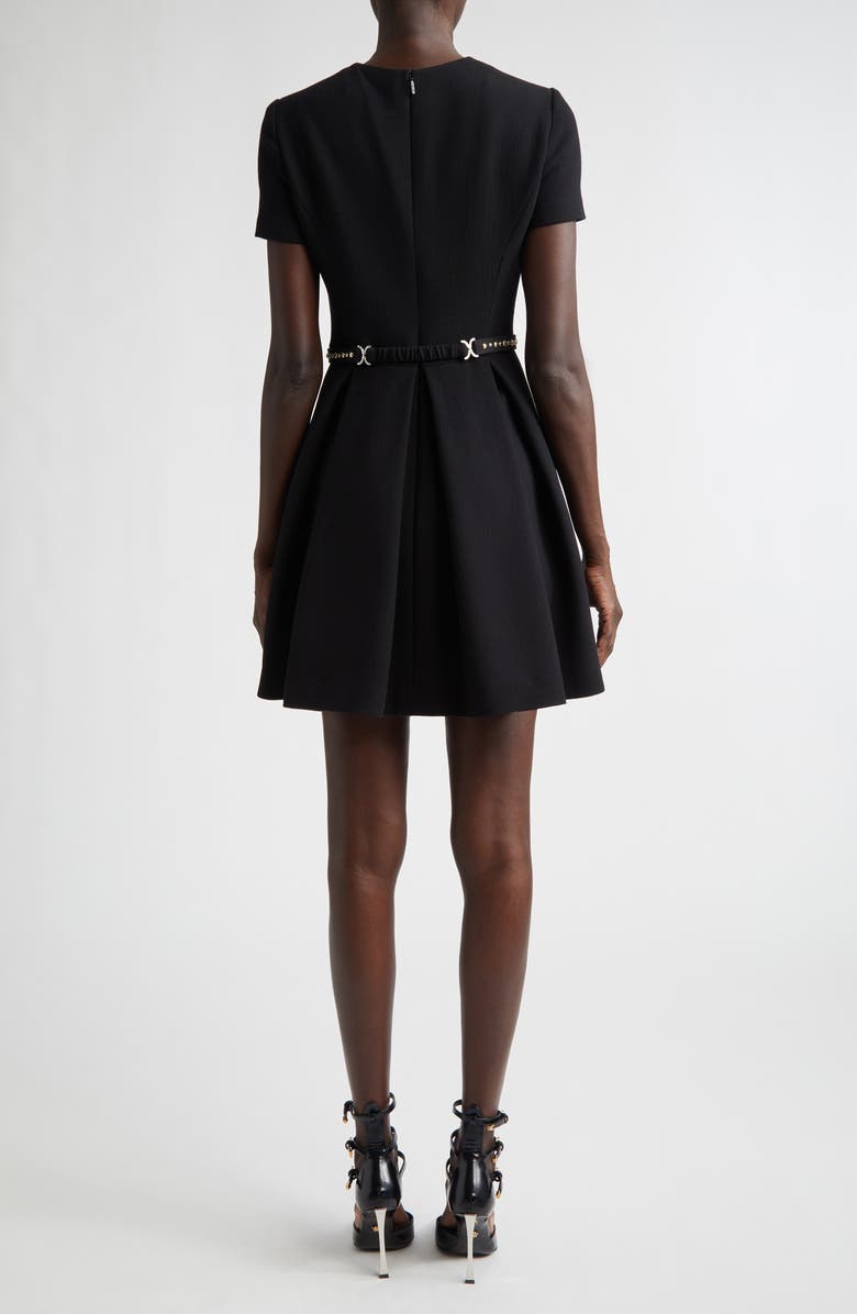 Versace Medusa 
95 Belted Double Face Virgin Wool Crepe Fit 
Flare Dress, Alternate, color, Black
