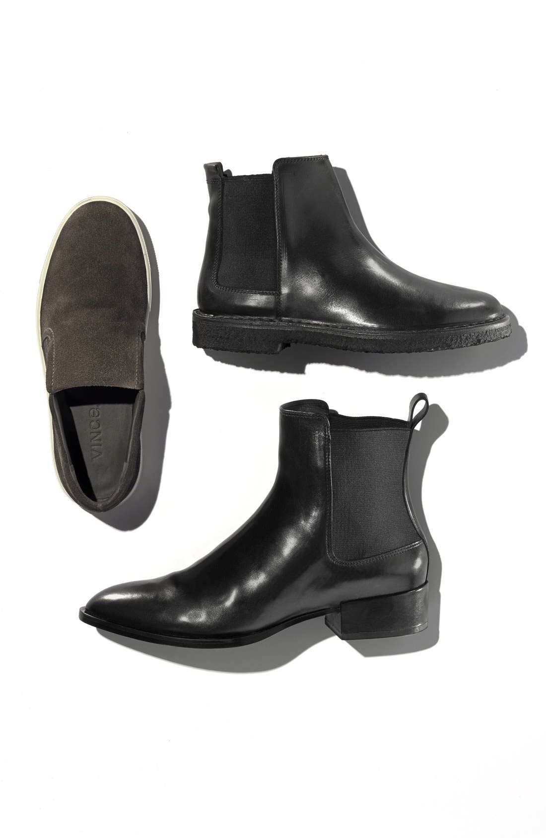 'Yarmon' Almond Toe Calfskin Leather Chelsea Boot, Alternate, color, BLACK