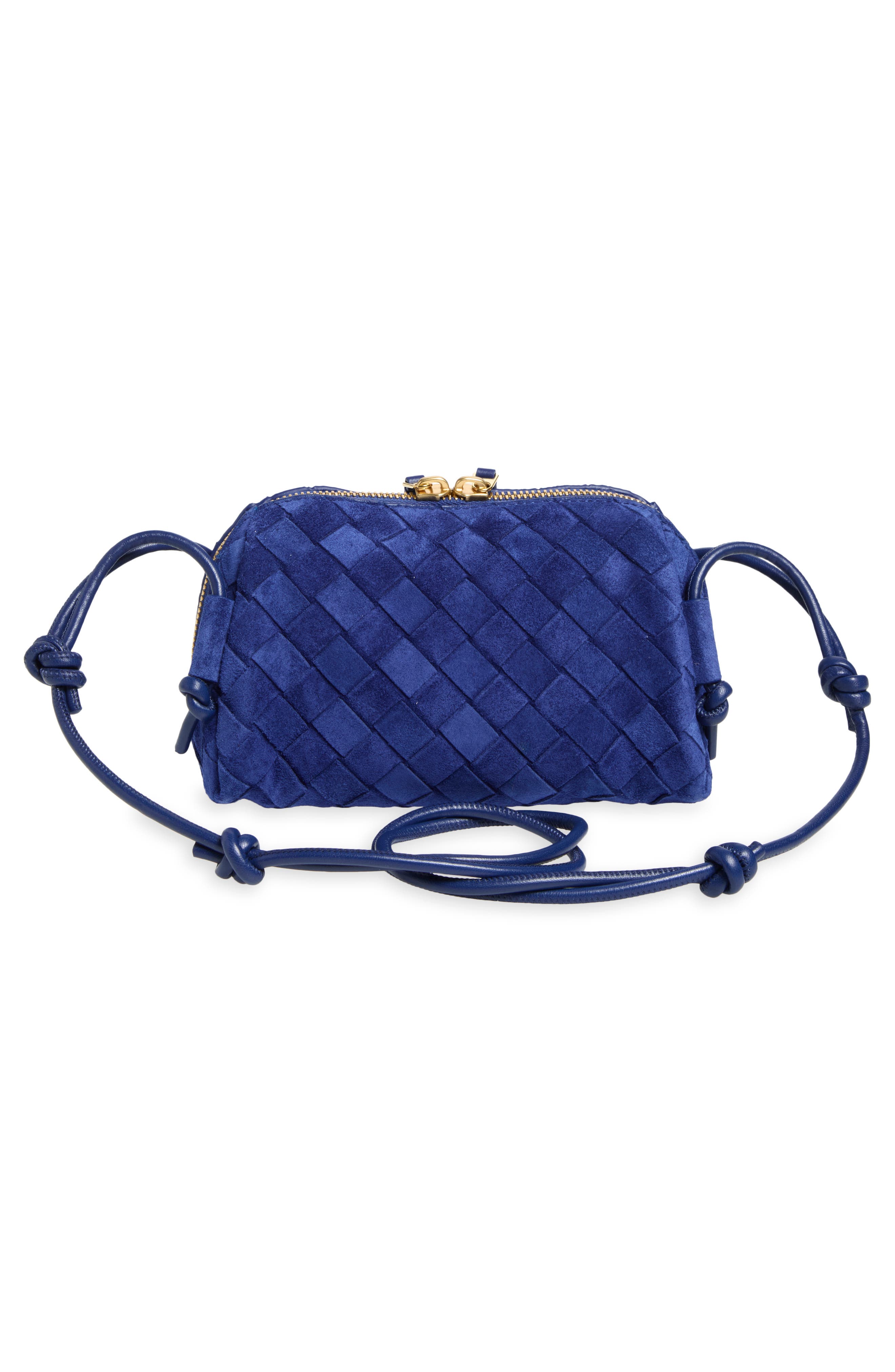 Concert Intrecciato Suede Crossbody Pouch, Alternate, color, 4297 BLUE ROYAL/ GOLD