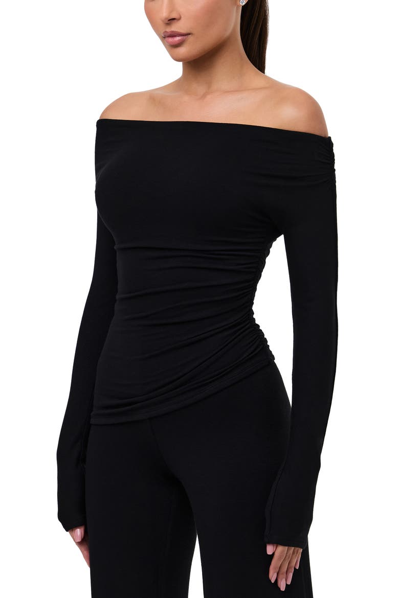 Off the Shoulder Ruched Top, Alternate, color, BLACK
